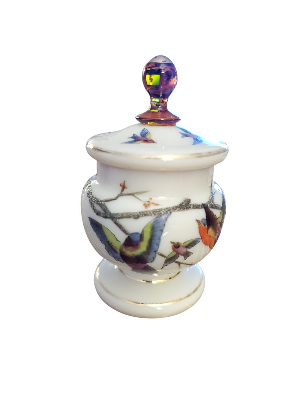 Antique French Opaline White Uranium Glass Dresser/Candy Jar